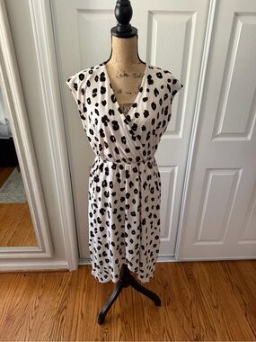 G.I.L.I. White Midi Dress with Black Leopard Spots
